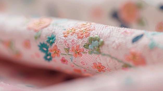 detal haftu ręcznego na lnianej tkaninie